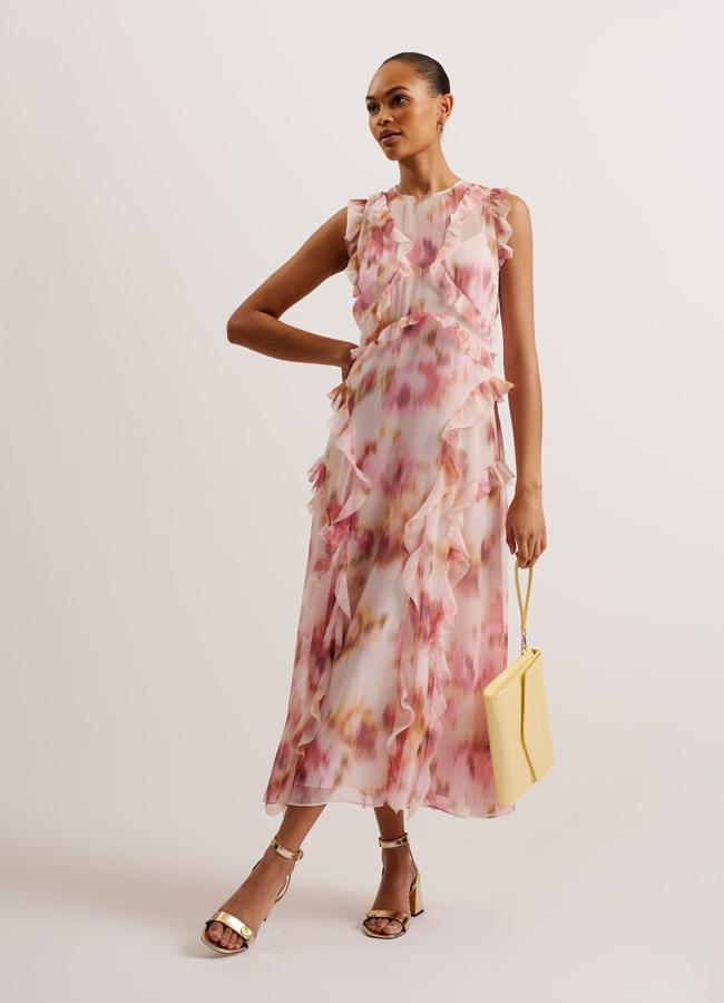 Vestido rosa de flores de Ted Baker, 177 euros.