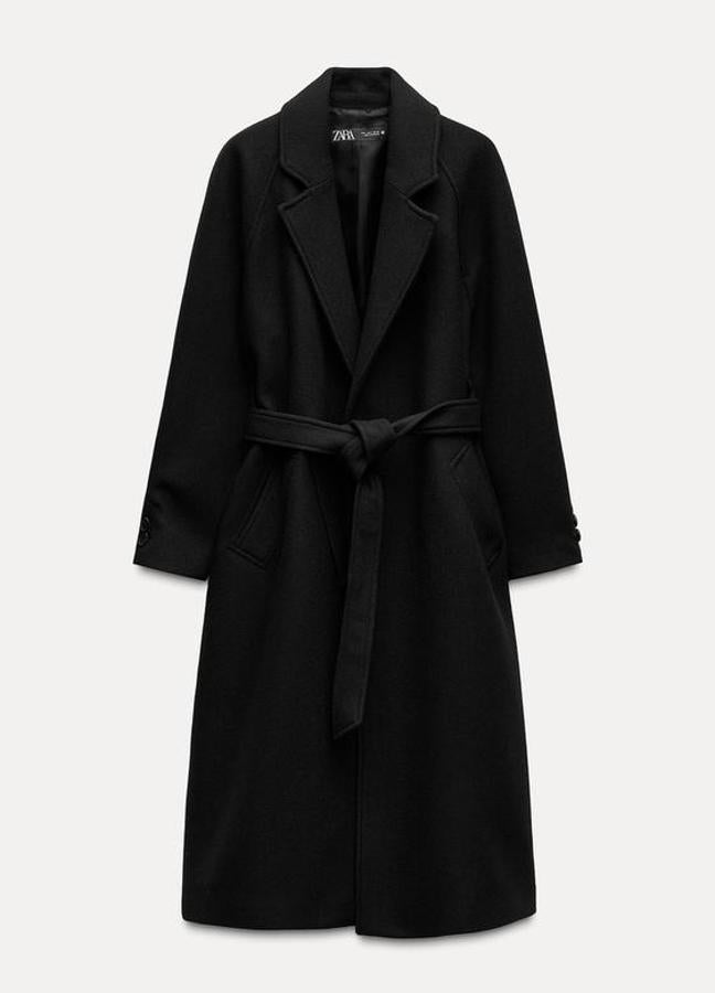 Abrigo largo cinturón con lana de Zara (99,99€)